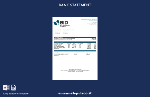 modello word di estratto conto bancario Ecuador Banco Interamericano de Desarrol
